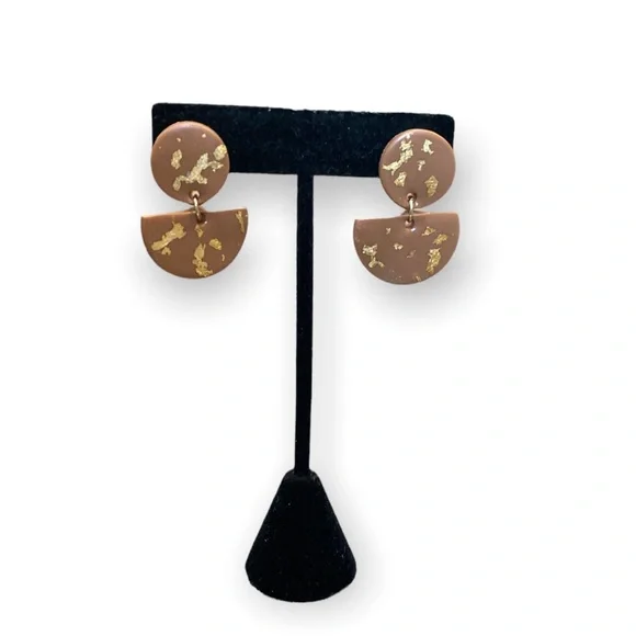 Handmade Nude & Gold Two Tier Clay Earrings - Picture 1 of 3